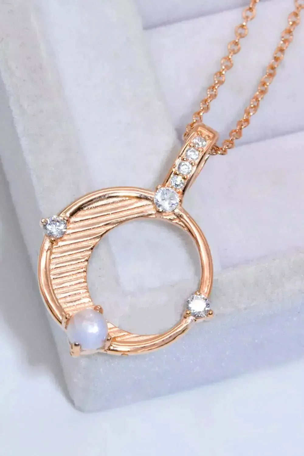 Inlaid Zircon and Natural Moonstone Pendant Necklace - Godiva Oya Bey
