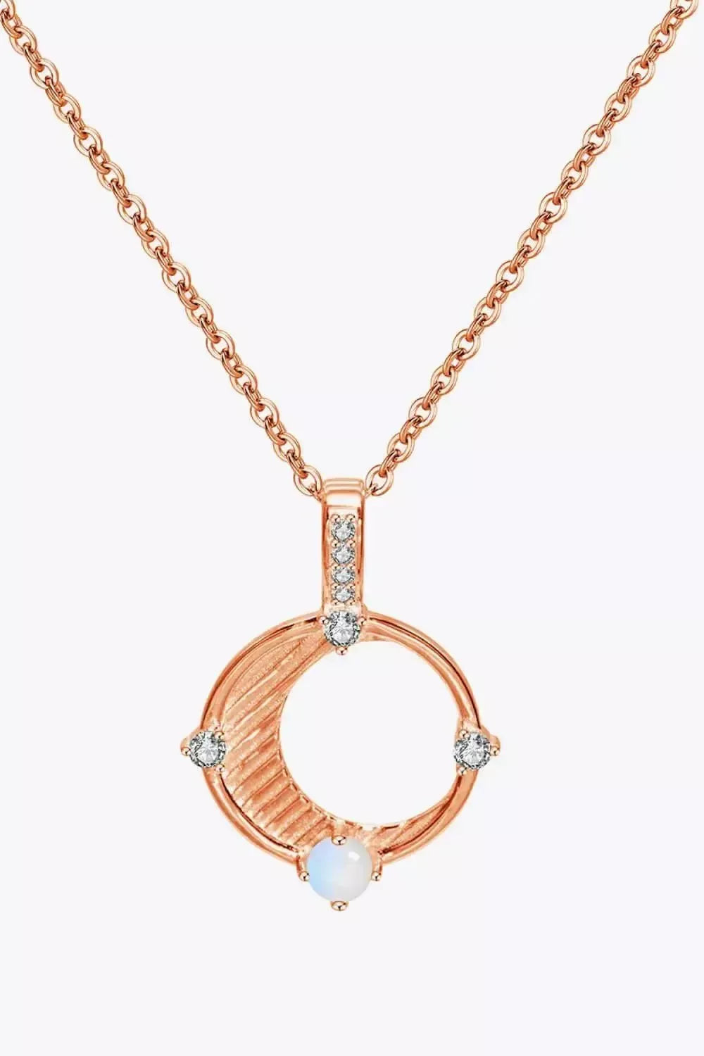 Inlaid Zircon and Natural Moonstone Pendant Necklace - Godiva Oya Bey