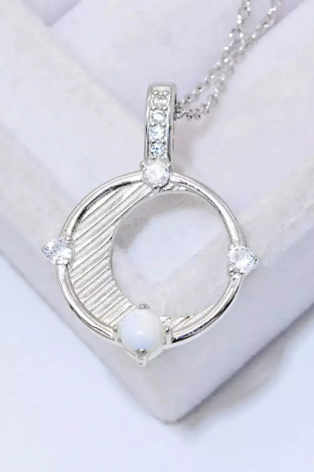 Inlaid Zircon and Natural Moonstone Pendant Necklace - Godiva Oya Bey
