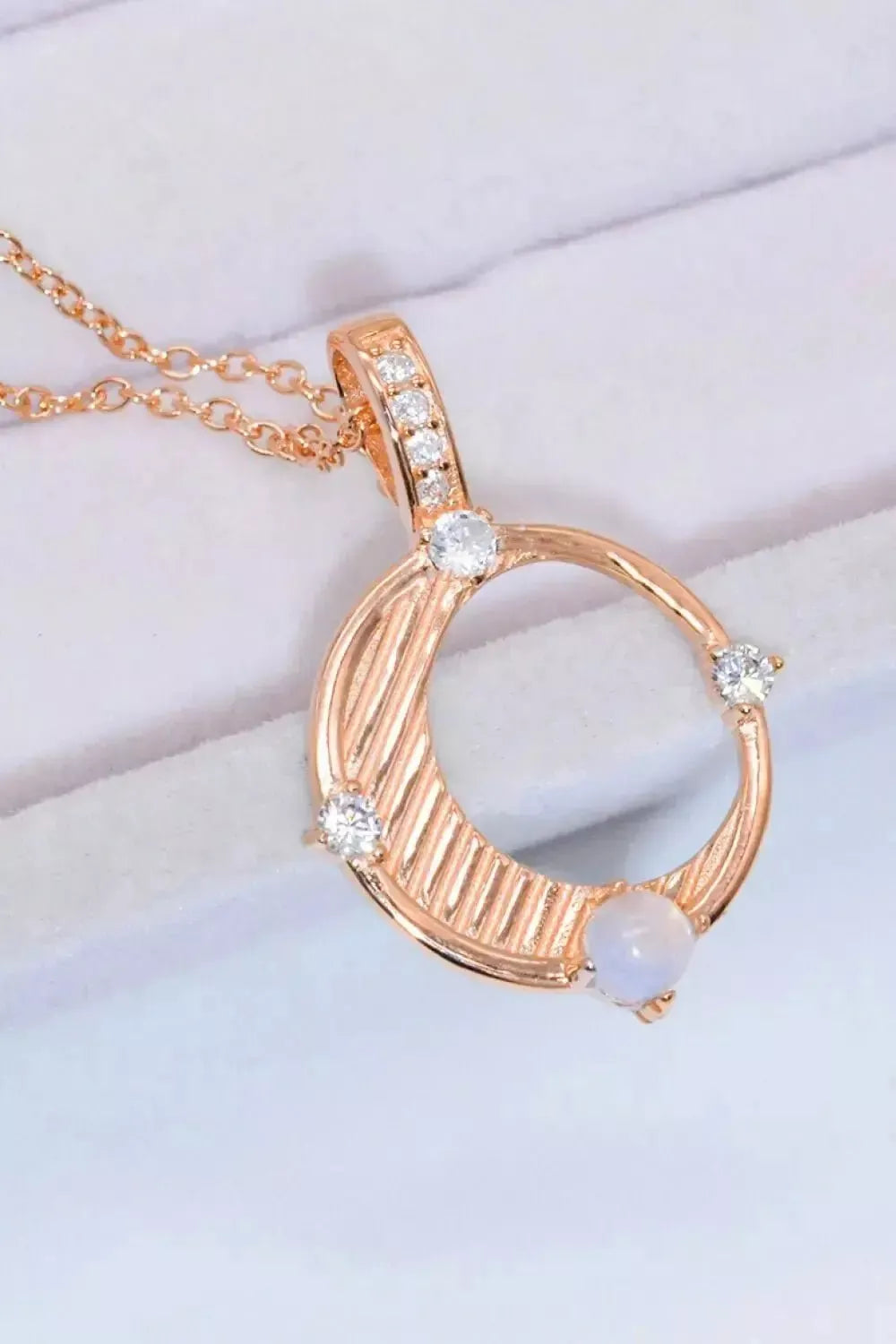 Inlaid Zircon and Natural Moonstone Pendant Necklace - Godiva Oya Bey