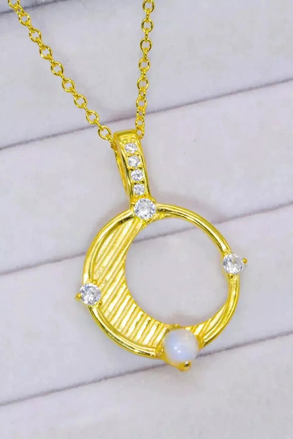 Inlaid Zircon and Natural Moonstone Pendant Necklace - Godiva Oya Bey