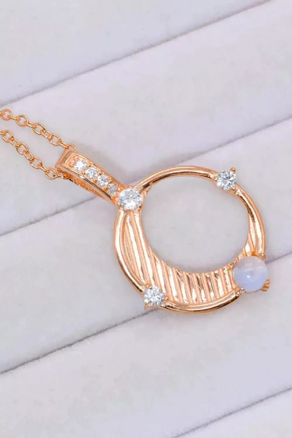 Inlaid Zircon and Natural Moonstone Pendant Necklace - Godiva Oya Bey