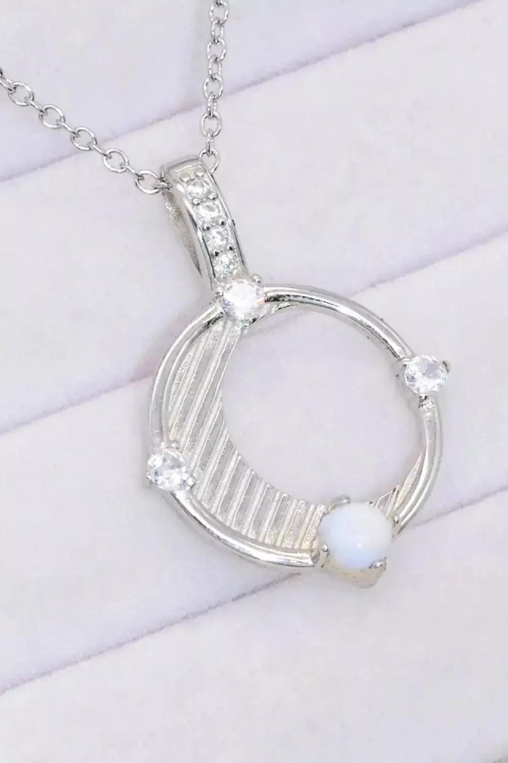 Inlaid Zircon and Natural Moonstone Pendant Necklace - Godiva Oya Bey