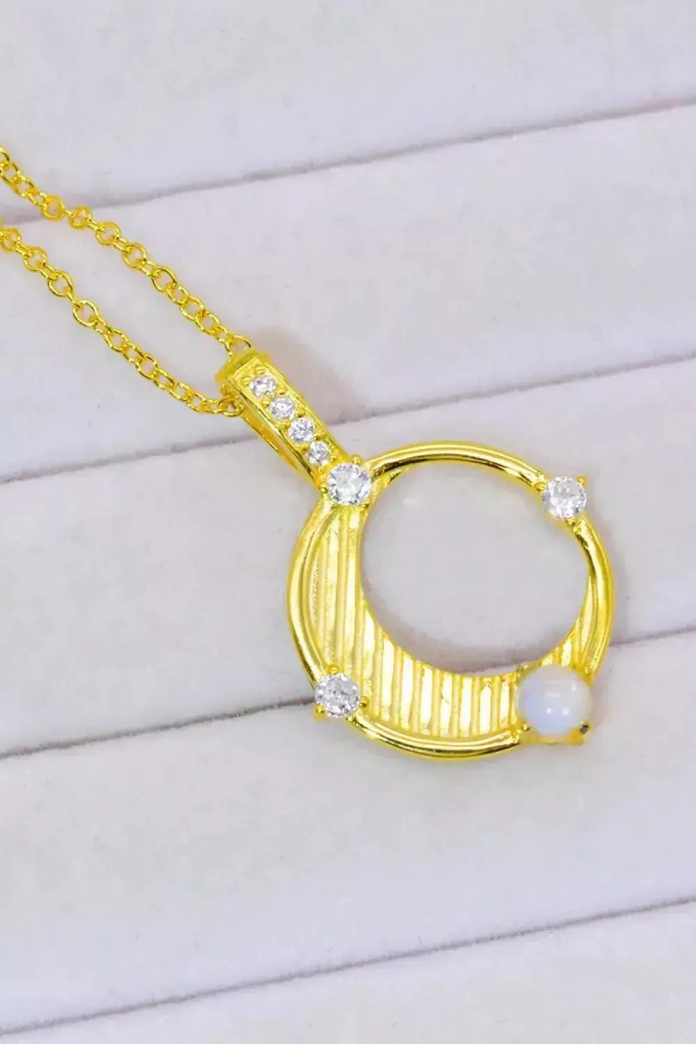 Inlaid Zircon and Natural Moonstone Pendant Necklace - Godiva Oya Bey