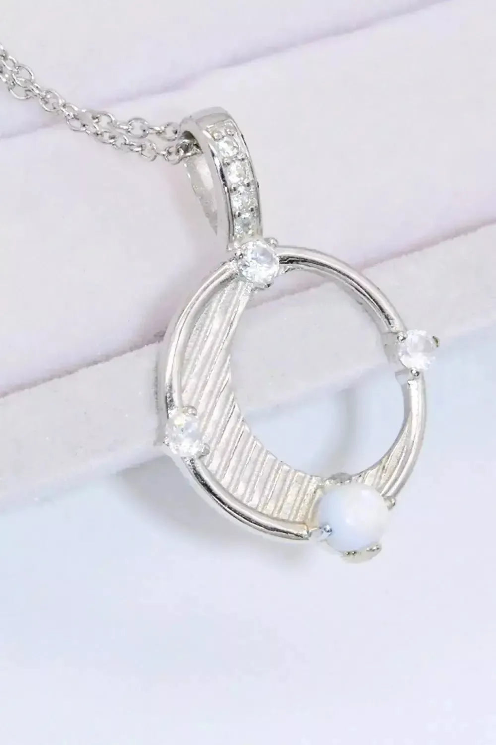 Inlaid Zircon and Natural Moonstone Pendant Necklace - Godiva Oya Bey