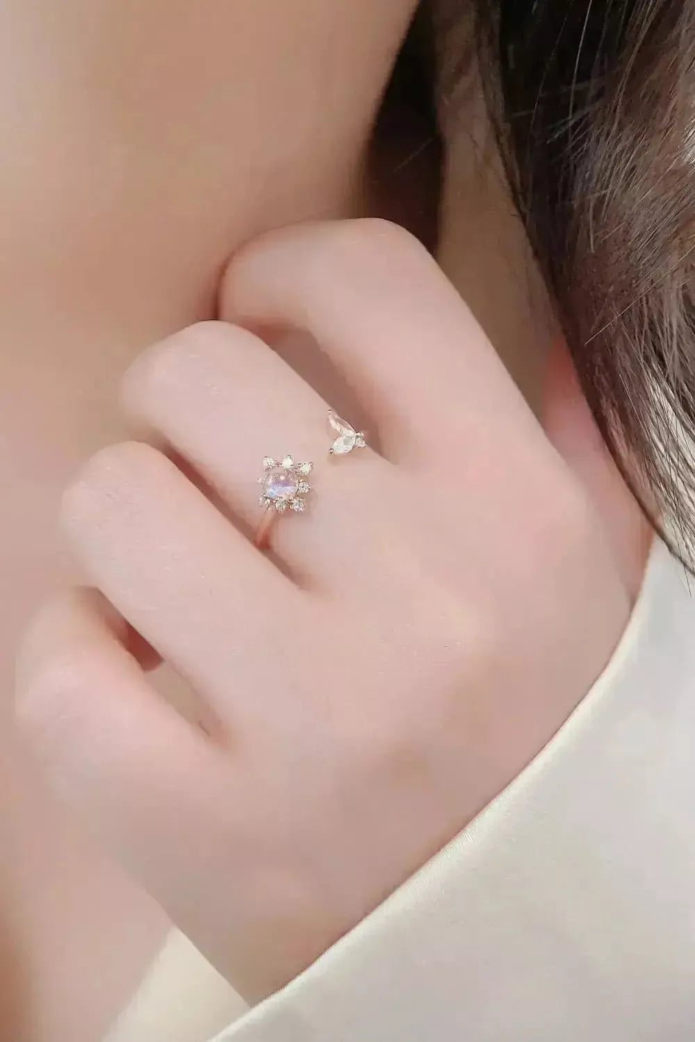 Moonstone 18K Rose Gold-Plated Open Ring - Godiva Oya Bey