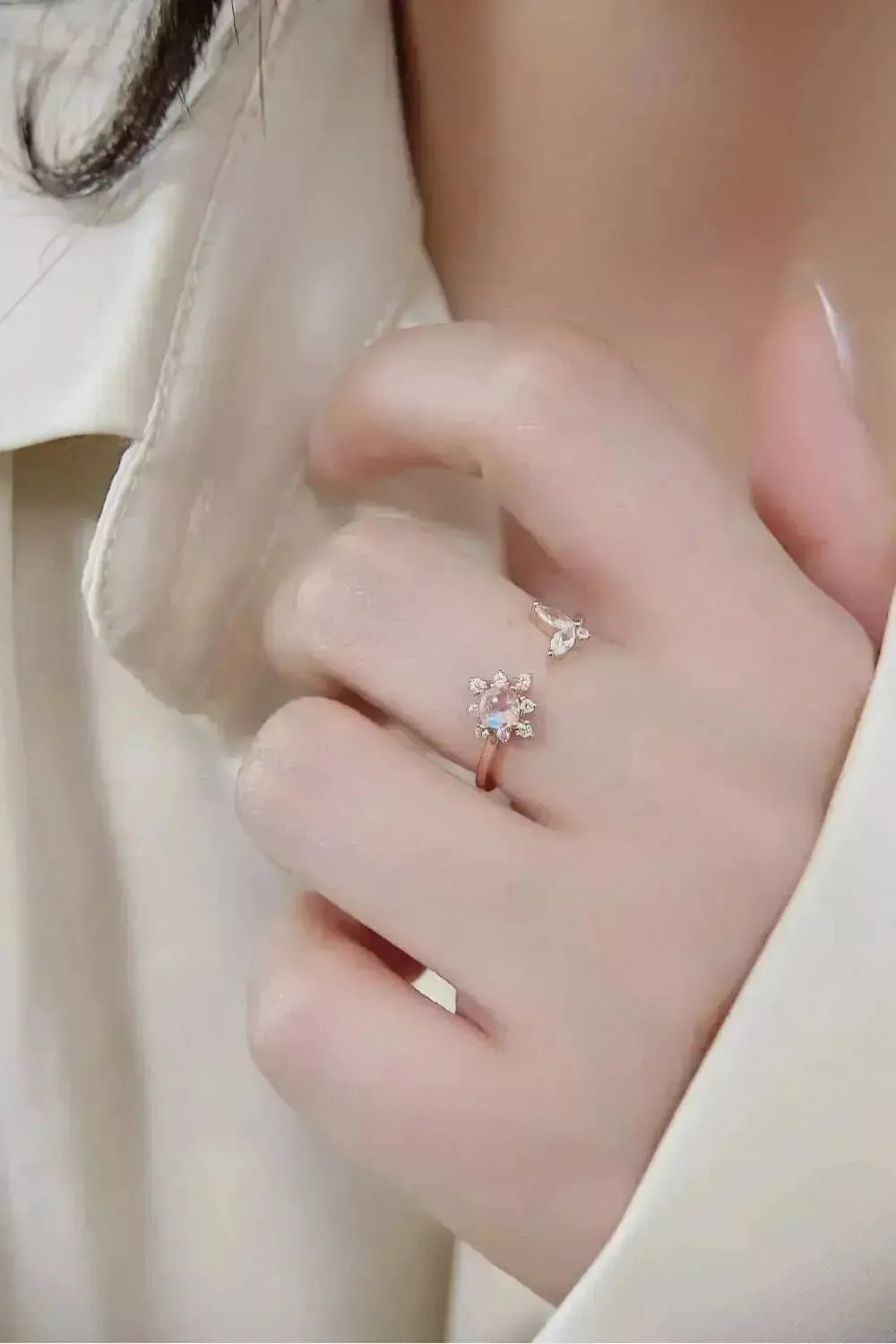 Moonstone 18K Rose Gold-Plated Open Ring - Godiva Oya Bey