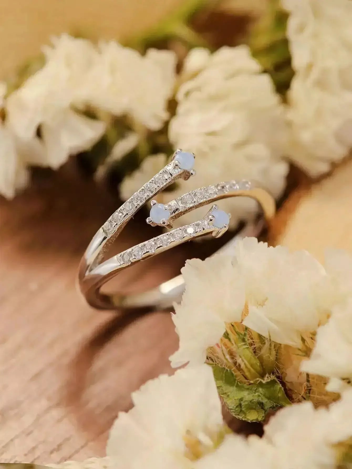 Moonstone Platinum-Plated Ring - Godiva Oya Bey