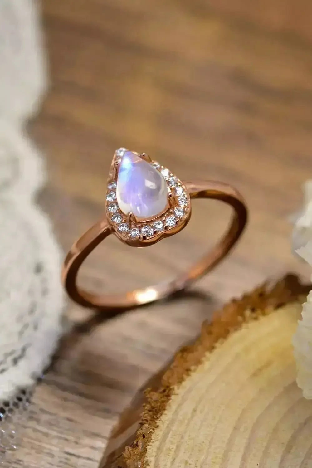 Moonstone Teardrop 925 Sterling Silver Halo Ring - Godiva Oya Bey