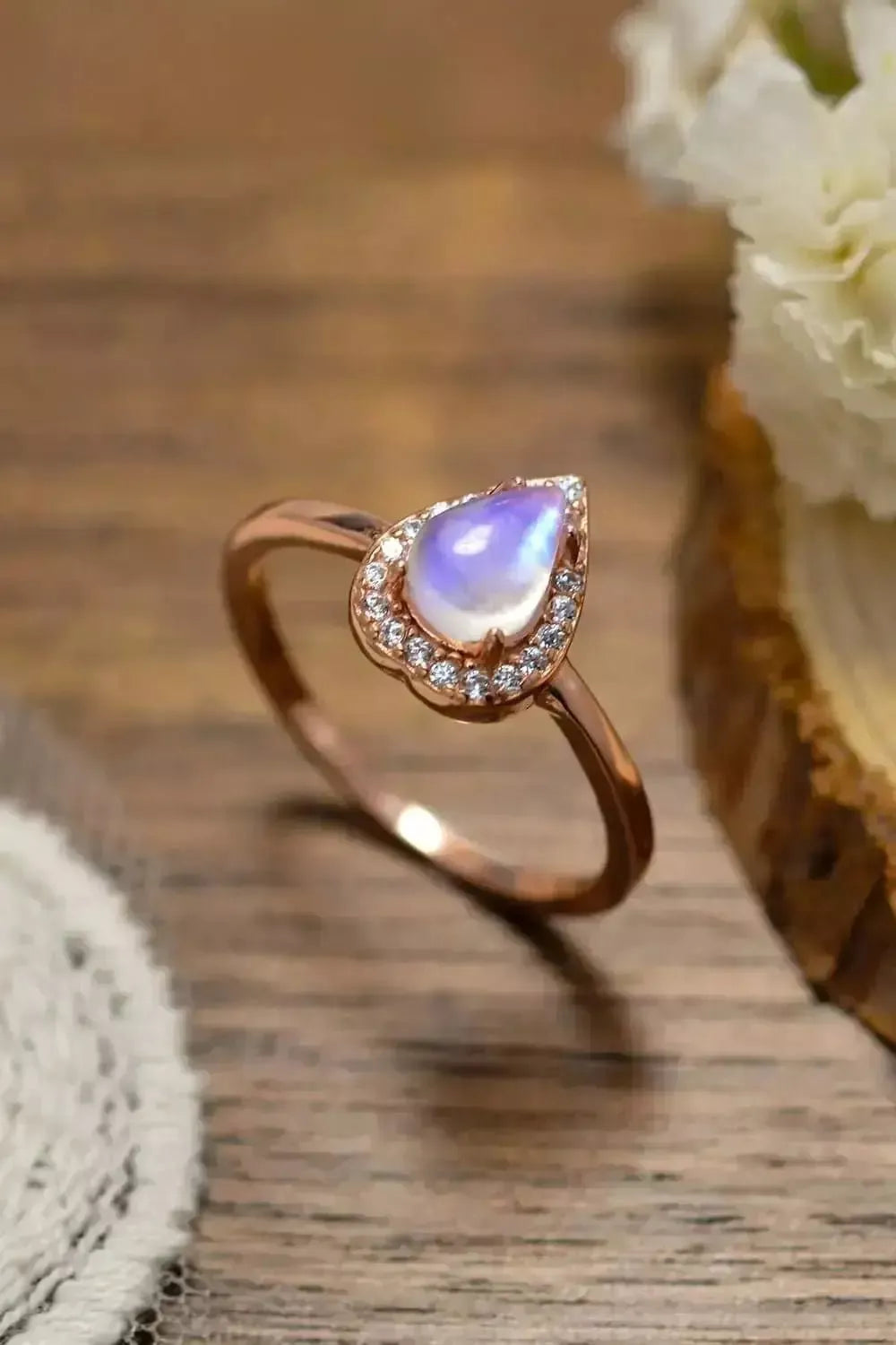 Moonstone Teardrop 925 Sterling Silver Halo Ring - Godiva Oya Bey