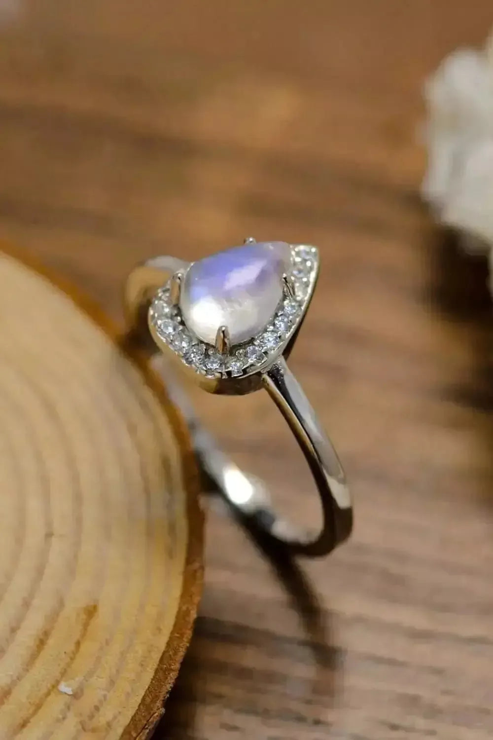 Moonstone Teardrop 925 Sterling Silver Halo Ring - Godiva Oya Bey