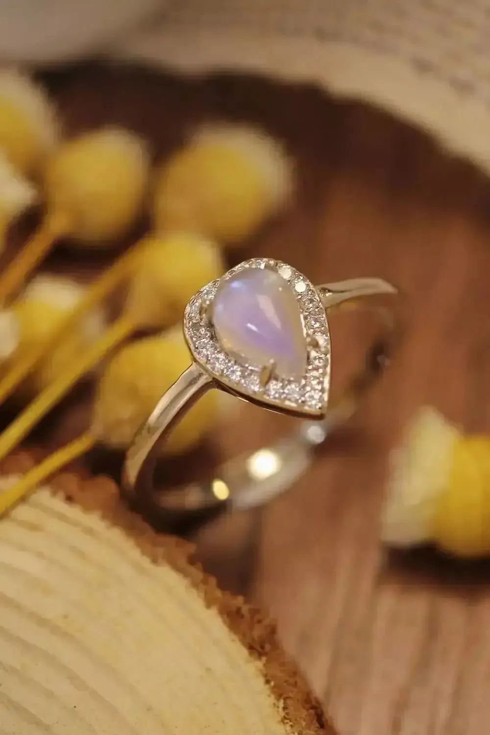 Moonstone Teardrop 925 Sterling Silver Halo Ring - Godiva Oya Bey
