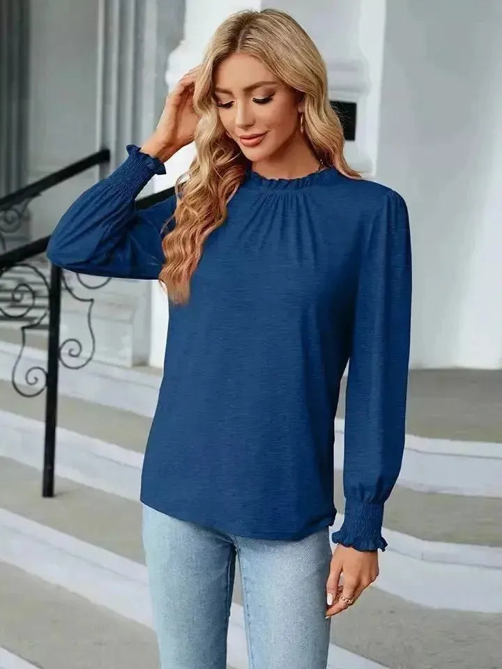Round Neck Flounce Sleeve Blouse - Godiva Oya Bey