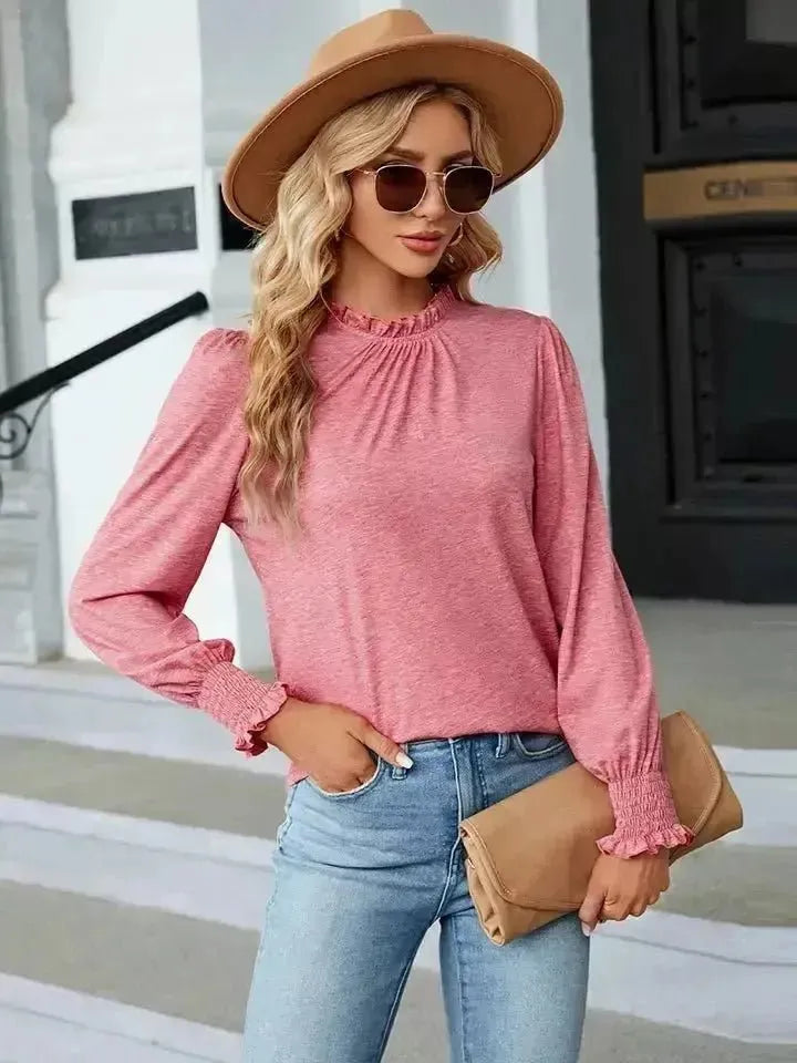 Round Neck Flounce Sleeve Blouse - Godiva Oya Bey