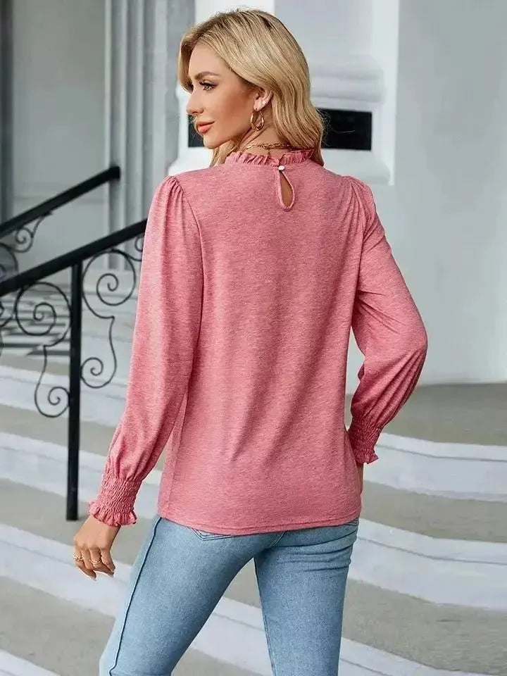 Round Neck Flounce Sleeve Blouse - Godiva Oya Bey
