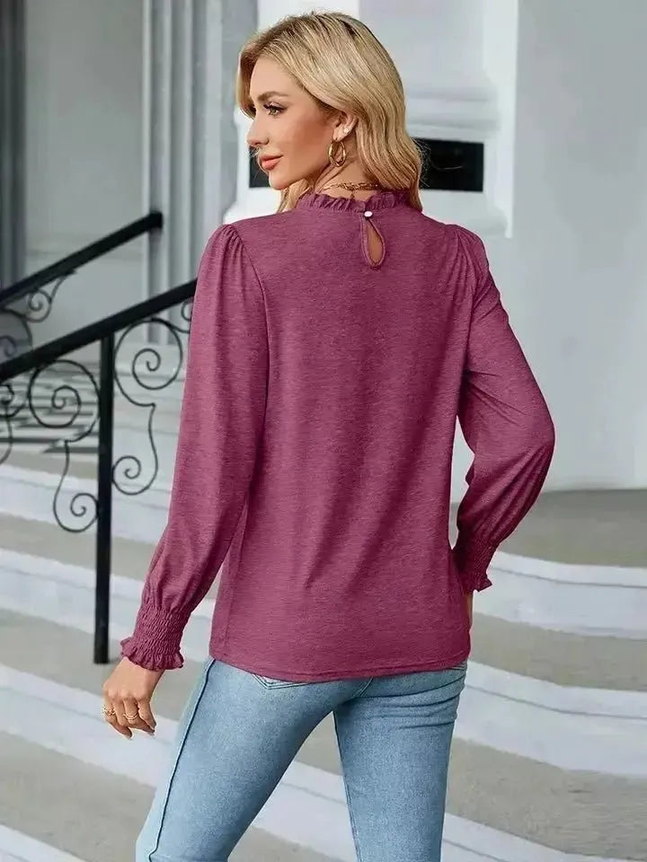 Round Neck Flounce Sleeve Blouse - Godiva Oya Bey