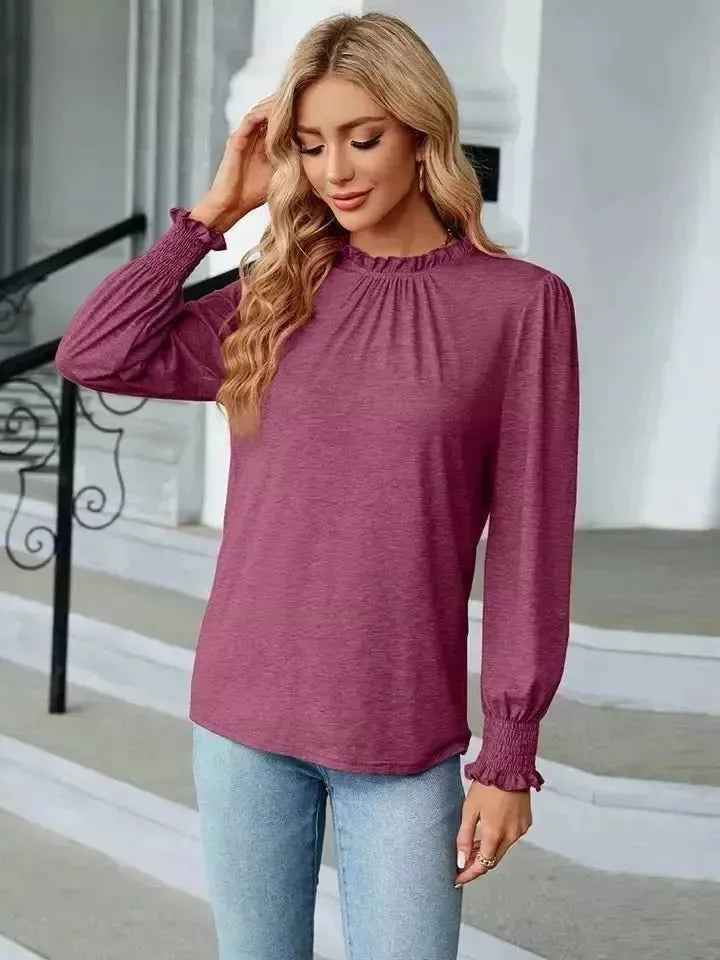 Round Neck Flounce Sleeve Blouse - Godiva Oya Bey