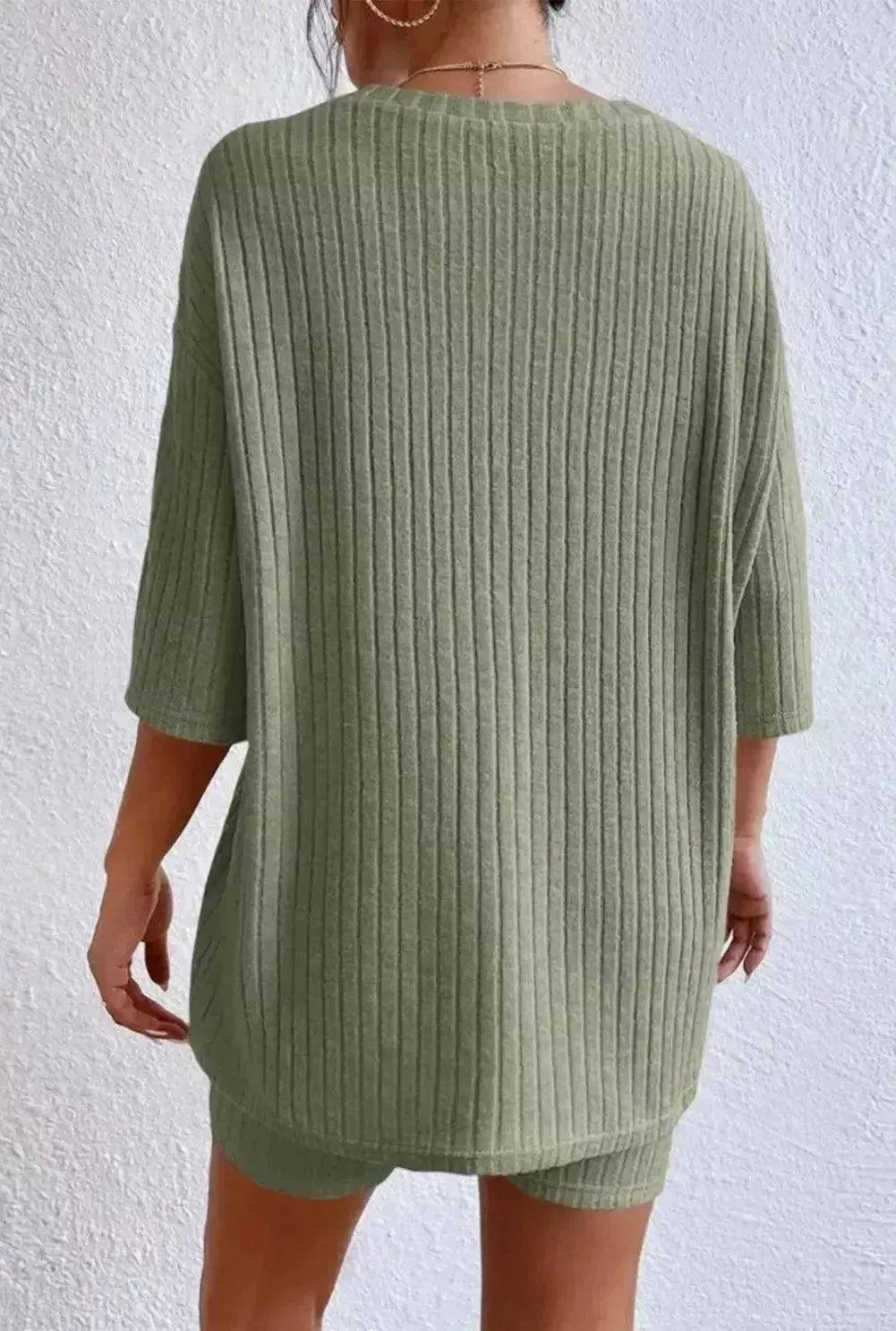 Round Neck Ribbed Top and Shorts Lounge Set - Godiva Oya Bey