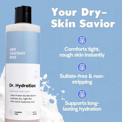 Her Fantasy Box | Dr. Hydration Moisturizing Body Wash – Ultra-Hydrating Cleanser with Hyaluronic Acid & Aloe, Gentle Daily Wash for Soft, Smooth-Feeling Skin, Vegan & pH Balanced (8 oz)