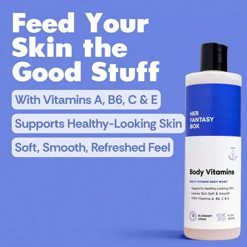 Her Fantasy Box | Body Vitamins Moisturizing Body Wash – Multi-Vitamin Cleanser with Vitamins A, B6, C & E, Hydrating & pH Balanced, Vegan & Cruelty Free, 8 oz