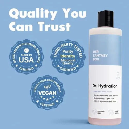 Her Fantasy Box | Dr. Hydration Moisturizing Body Wash – Ultra-Hydrating Cleanser with Hyaluronic Acid & Aloe, Gentle Daily Wash for Soft, Smooth-Feeling Skin, Vegan & pH Balanced (8 oz)