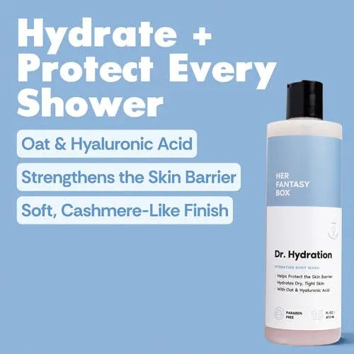 Her Fantasy Box | Dr. Hydration Moisturizing Body Wash – Ultra-Hydrating Cleanser with Hyaluronic Acid & Aloe, Gentle Daily Wash for Soft, Smooth-Feeling Skin, Vegan & pH Balanced (8 oz)