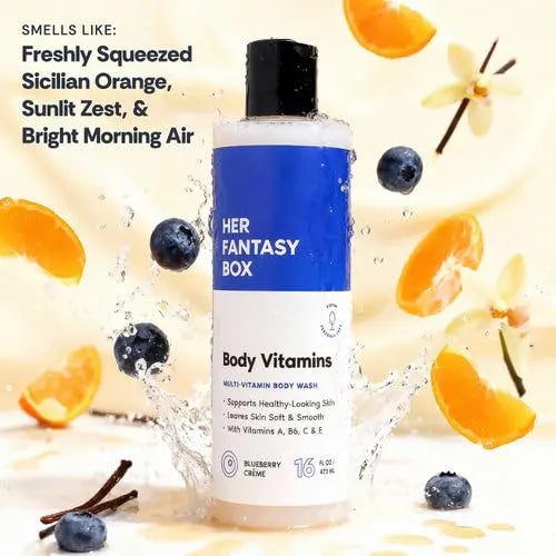 Her Fantasy Box | Body Vitamins Moisturizing Body Wash – Multi-Vitamin Cleanser with Vitamins A, B6, C & E, Hydrating & pH Balanced, Vegan & Cruelty Free, 8 oz