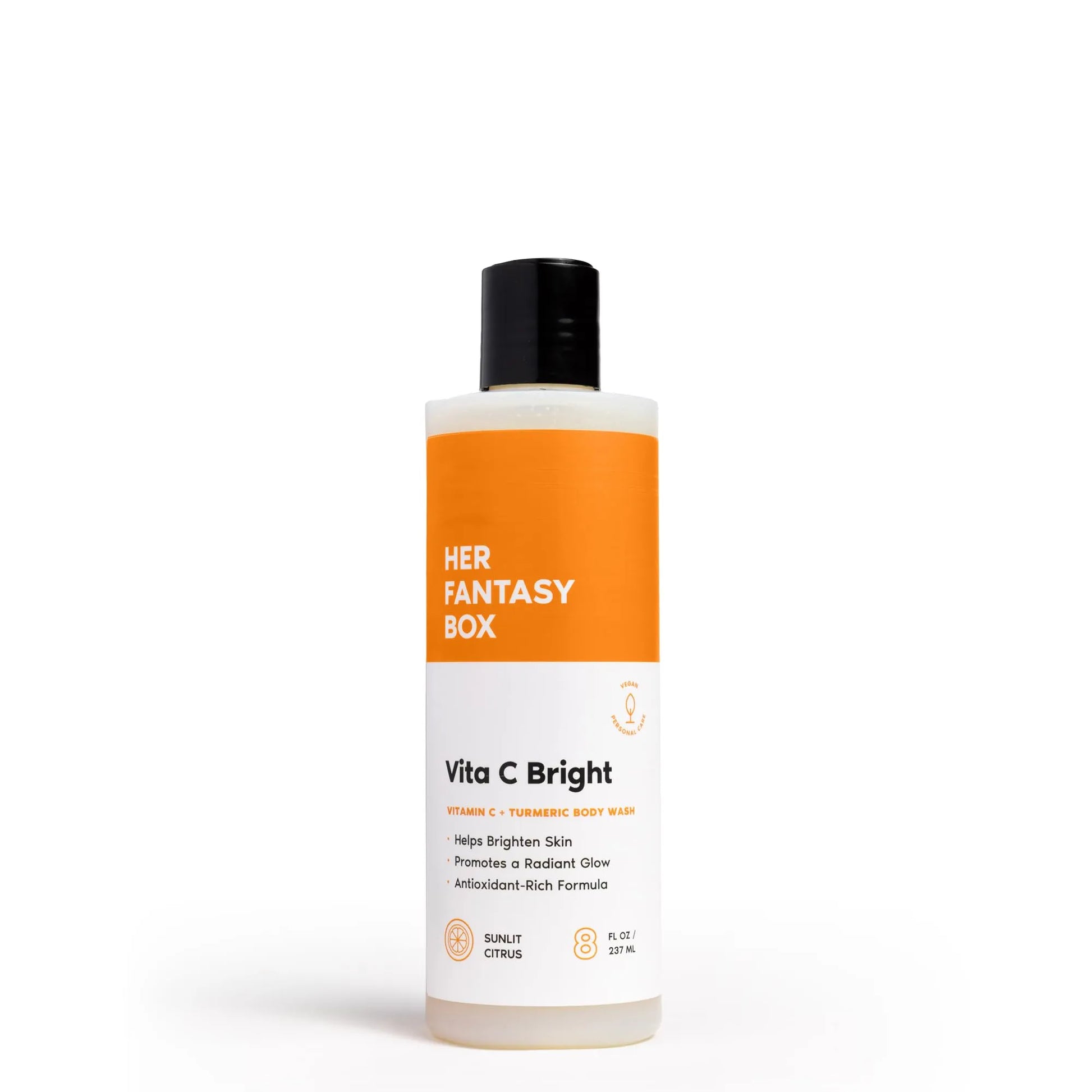 Her Fantasy Box | Vita C Bright Turmeric Body Wash – Antioxidant‐Rich Citrus Cleanser with Vitamin C & Turmeric for Radiant, Even-Looking Skin, Moisturizing Vegan Formula (8 oz)