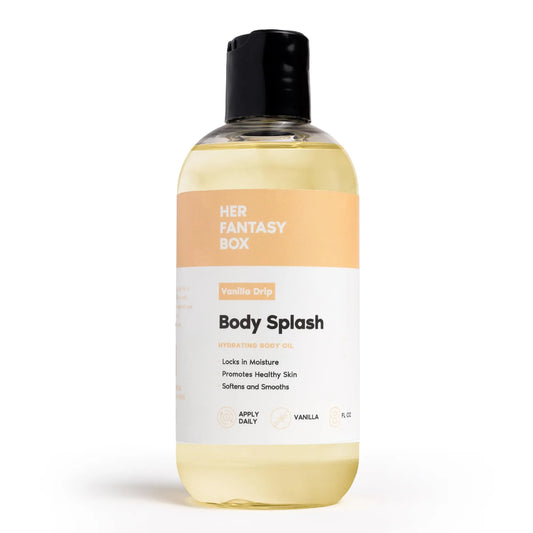 Her Fantasy Box | Body Splash Vanilla Drip Fragrance Oil – Warm Vanilla Sugar Scent with Creamy Cashmere & Sandalwood, Lightweight Hydrating Body Oil, Vegan & Cruelty Free