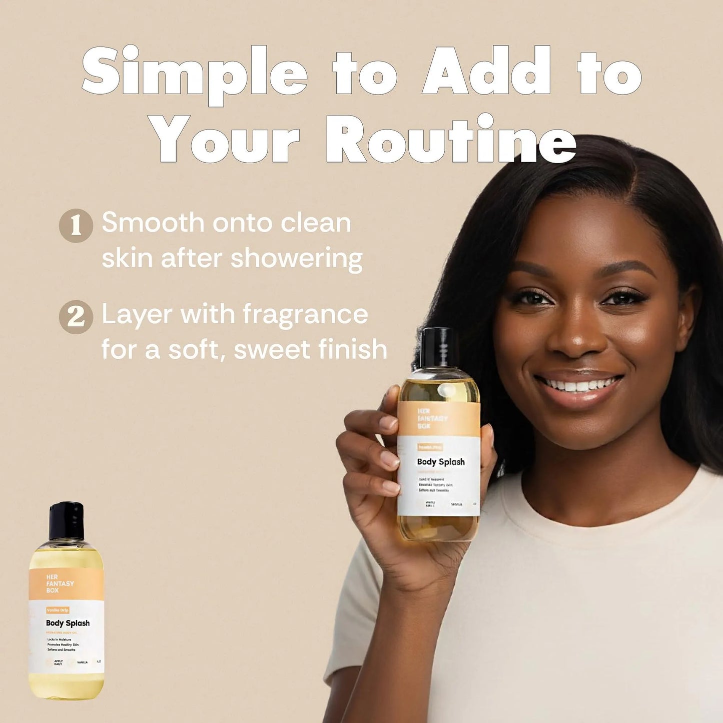 Her Fantasy Box | Body Splash Vanilla Drip Fragrance Oil – Warm Vanilla Sugar Scent with Creamy Cashmere & Sandalwood, Lightweight Hydrating Body Oil, Vegan & Cruelty Free