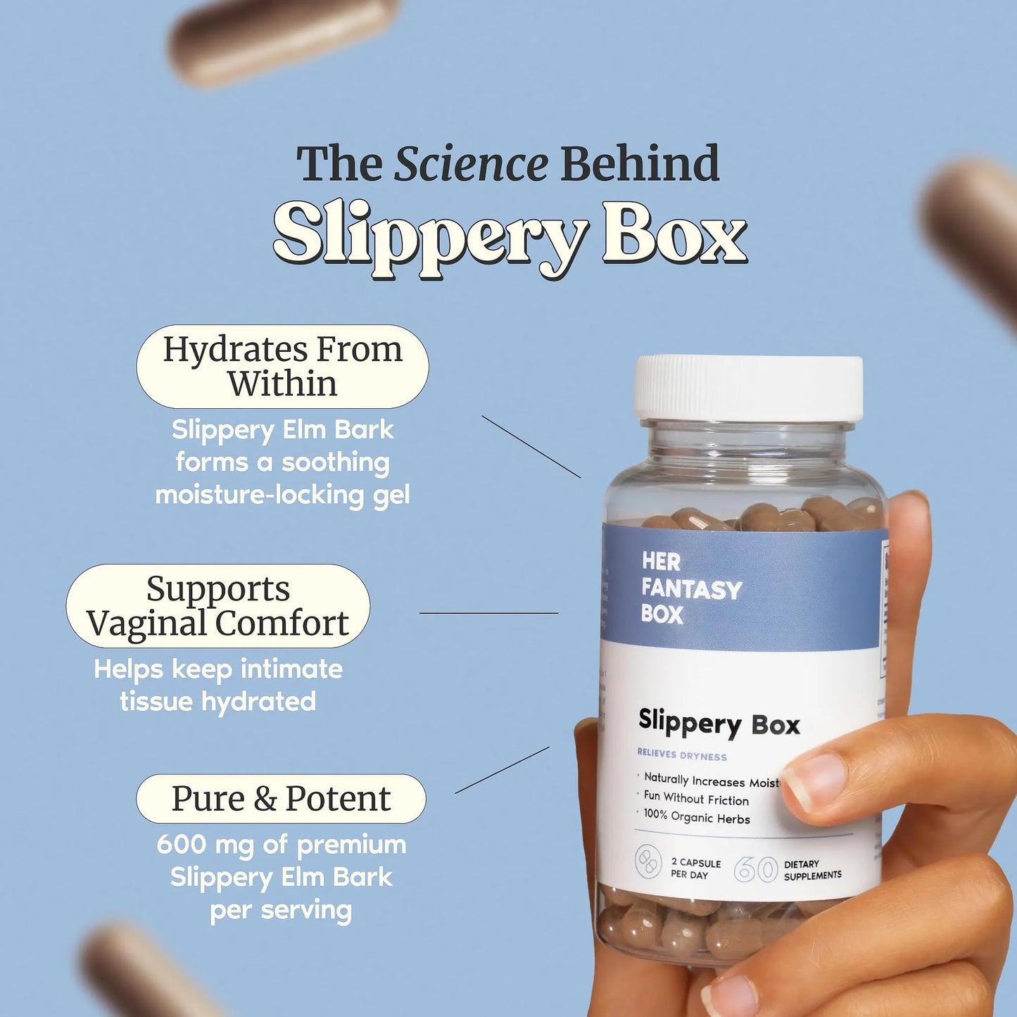 Her Fantasy Box | Slippery Box | Slippery Elm Bark Vaginal Moisturizer Capsule - 3 Pack