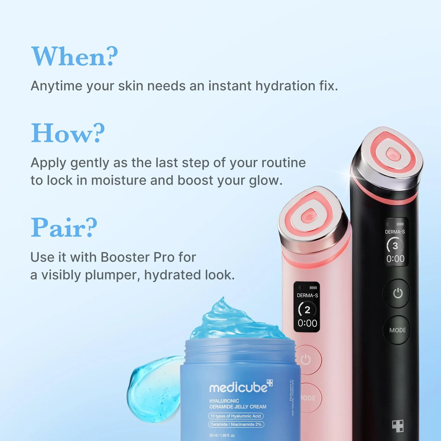 medicube Hydration Boost Facial Device Set: Hyaluronic Acid Moisturizing Jelly Cream and Booster Pro Black | For Radiant and Firmer-Looking Glow | Home Care, Korean Skincare