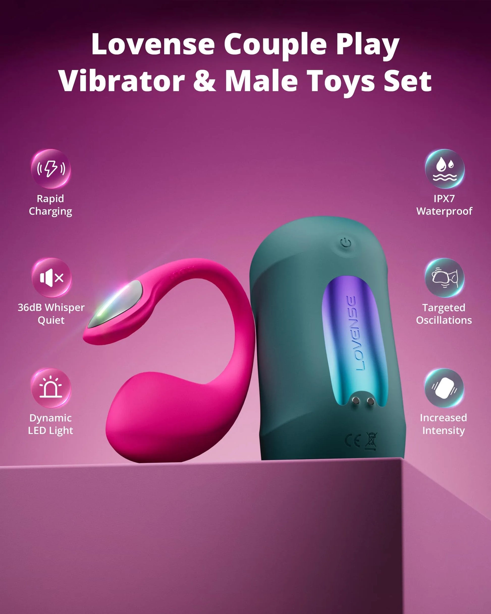 LOVENSE Lover Set - 2026 App Controlled Couples Kit, Waterproof Body-Safe Lush 4 Wearable Vibrator, Gush 2 Male Masturbator and Accessories, Long Distance Relationship Toys, Premium Couples Gift Set