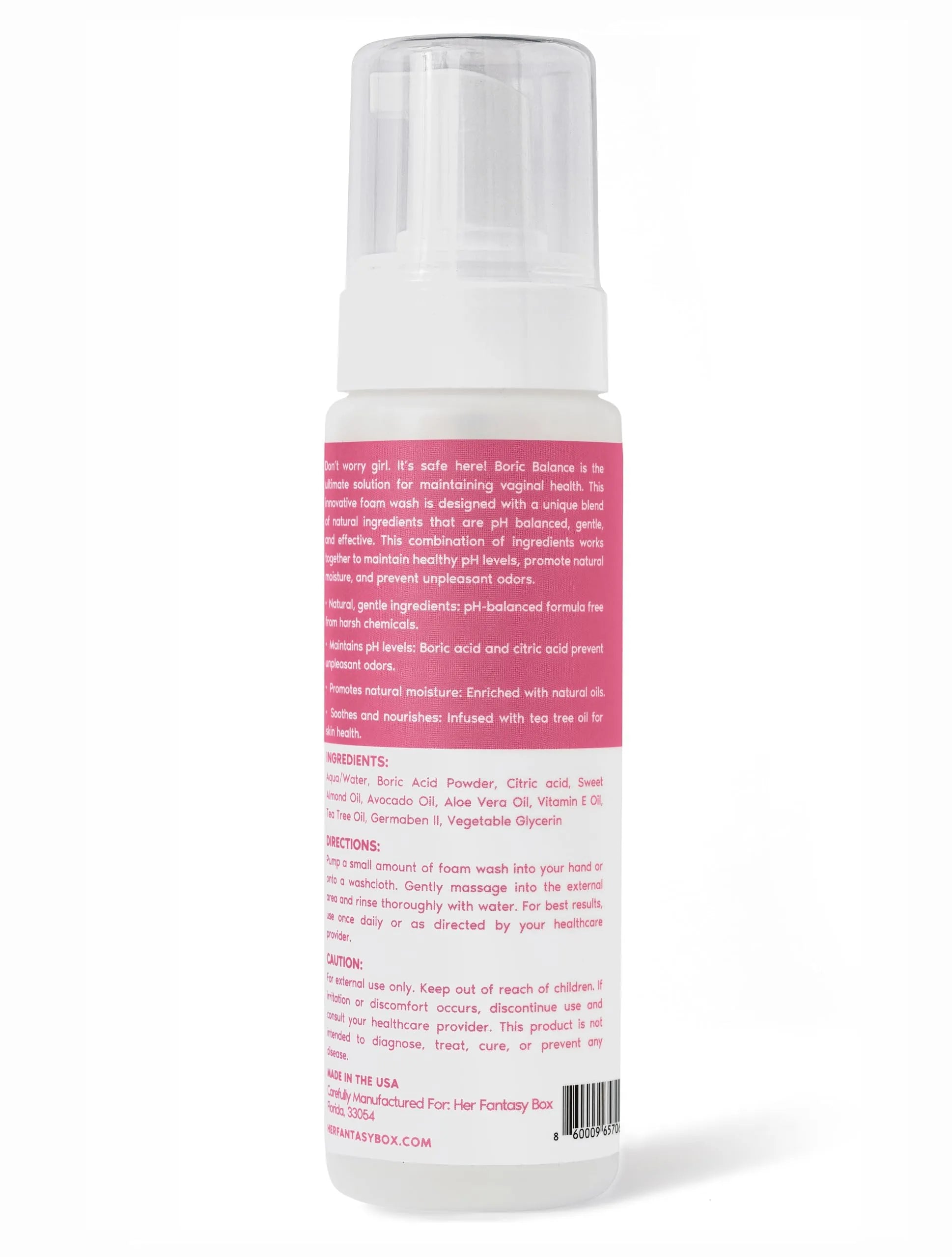 Her Fantasy Box | Boric Balance Yoni Foam Wash - Naturally Safe, pH-Balancing, Gentle Cleansing Formula for Daily Care, Odor Control, and Feminine Hygiene, 6 oz