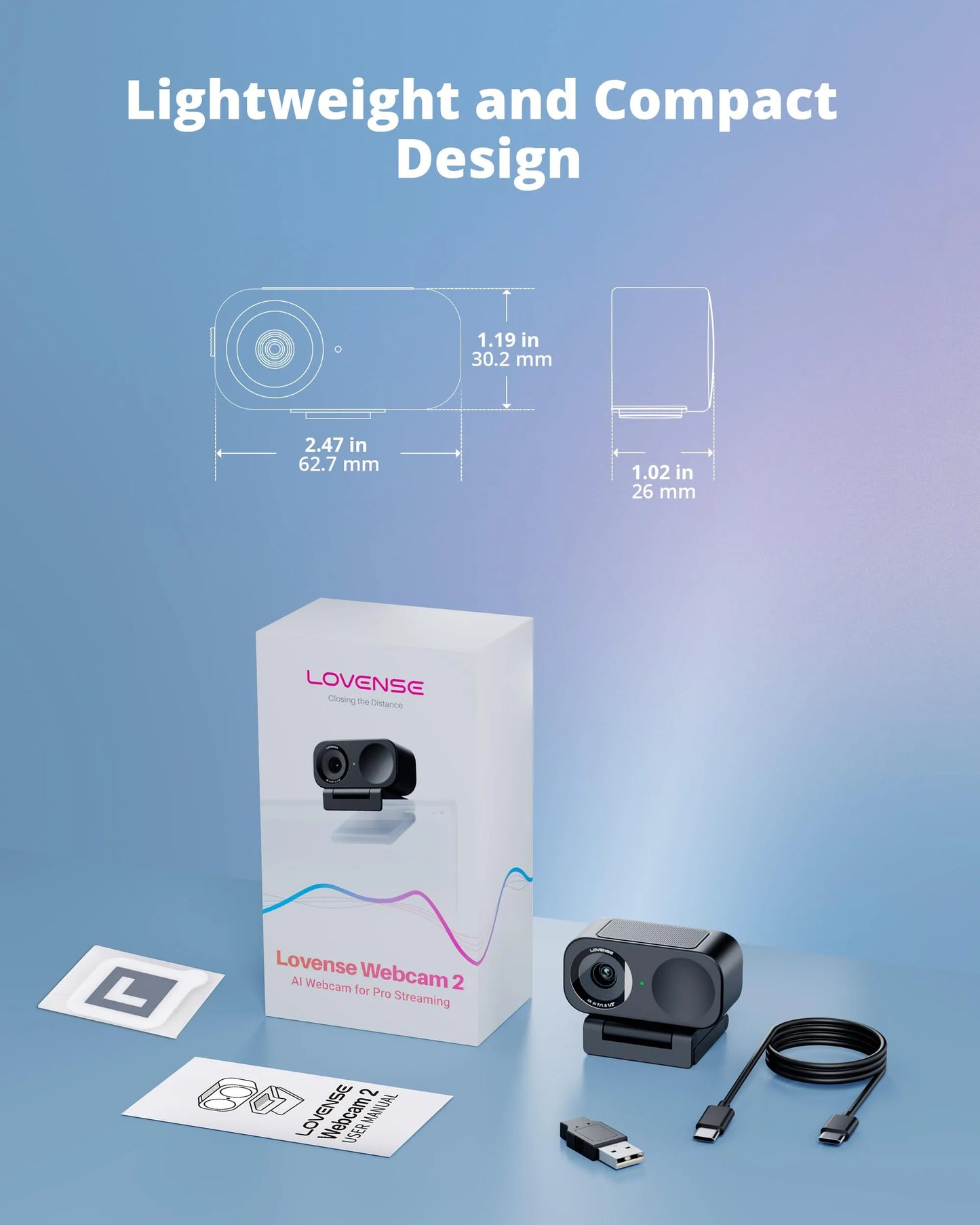 LOVENSE Webcam 2 4k for PC, Live Streaming Camera 1/2" Sensor True Focus Al Noise Canceling, Hand Gesture Control, Mobile Control, Auto Framing, Customizable Audio Modes, Microphones, Privacy Control