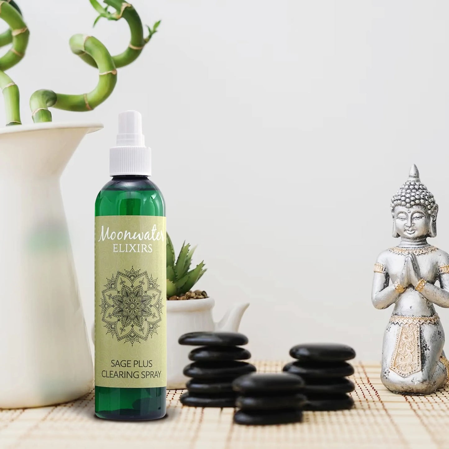 White Sage Smudge Spray for Spiritual Cleansing & Aura Protection, Sage Spray for Cleansing Negative Energy & Protection, Home & Meditation, Clear Quartz Reiki Energized Aromatherapy Room Mist 2X 4oz