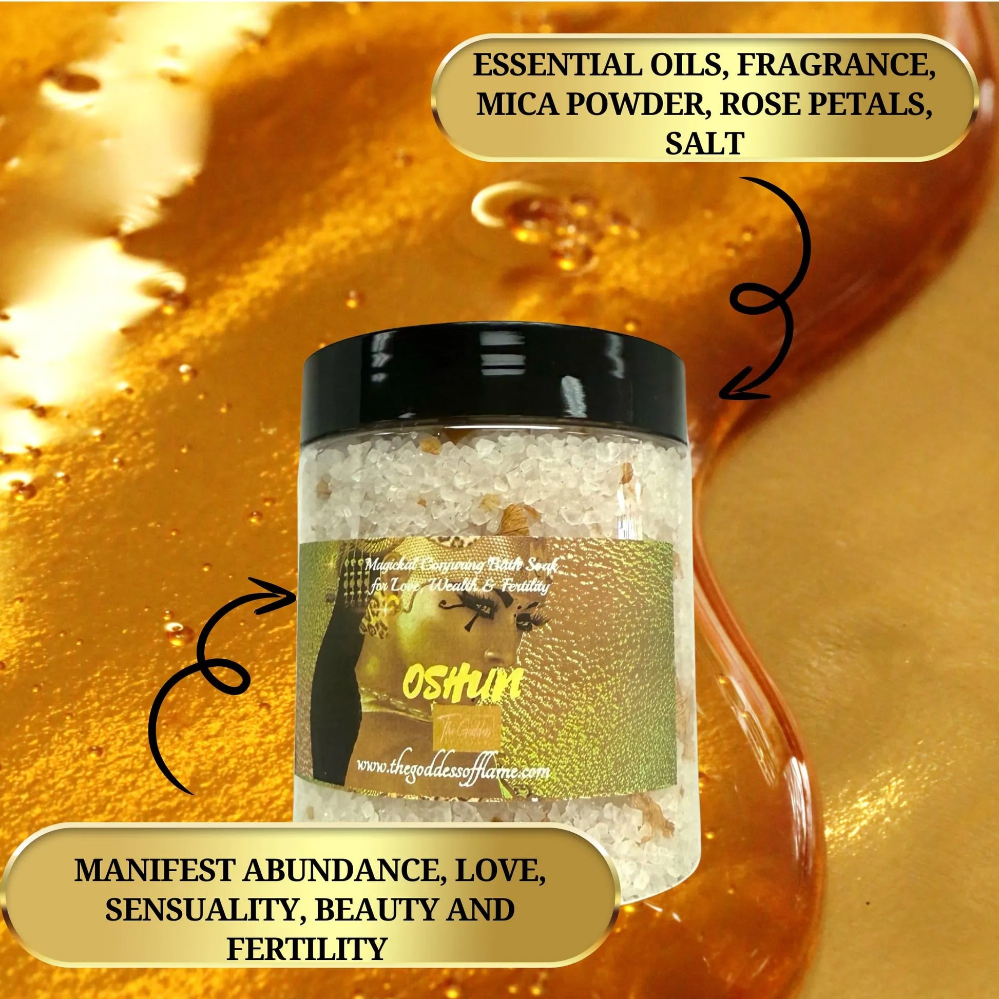 Oshun Bath Salts – Spiritual Cleansing Ritual Bath Soak – Goddess of Love & Abundance Inspired – Witchcraft, Wiccan, Pagan & Metaphysical Bath Supplies 12oz