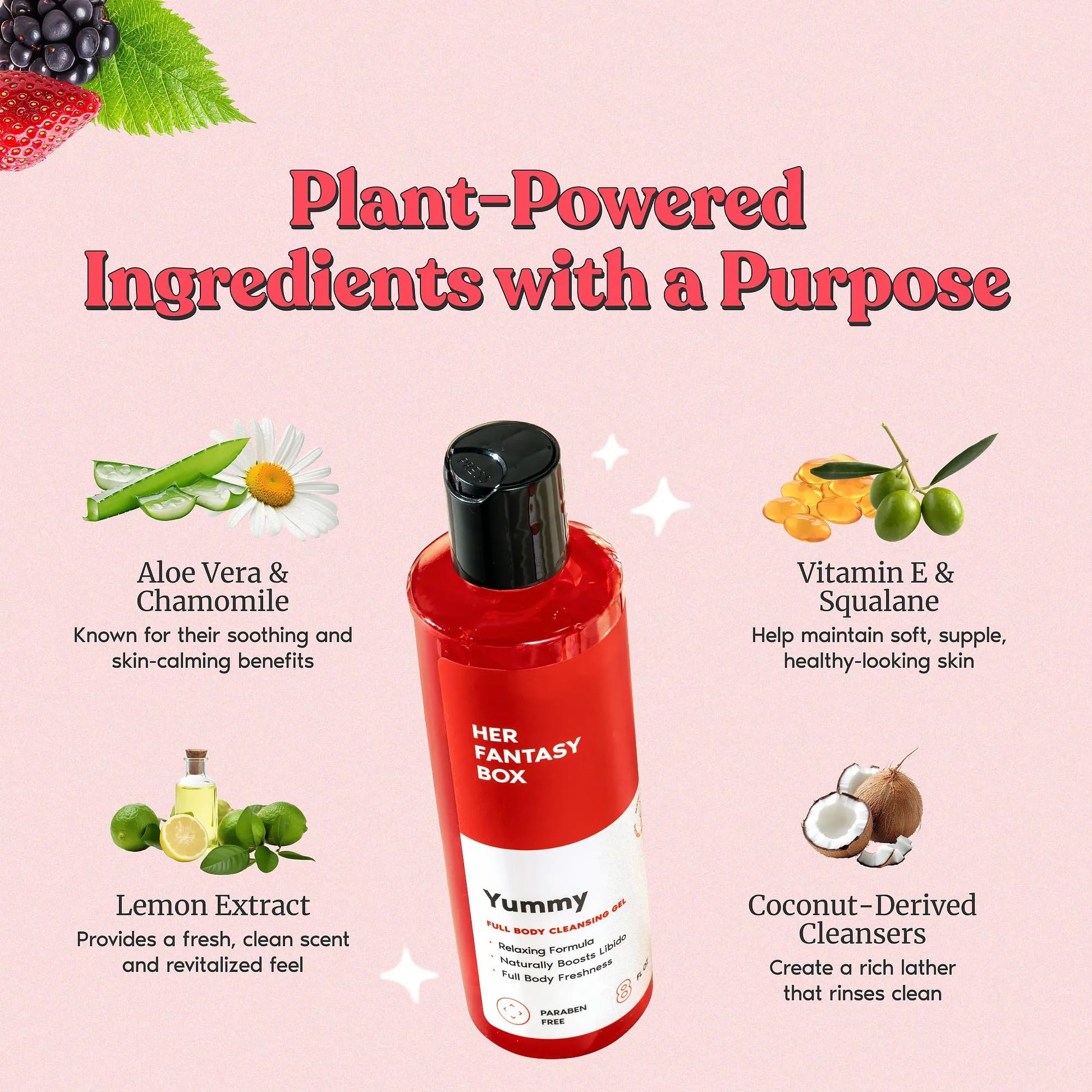 Her Fantasy Box Yummy | Body Wash - Indulgent, Luxurious Body Wash for Deep Cleansing, Moisturizing, and Nourishing Skin - Refreshing Scent for All Skin Types - 8 oz