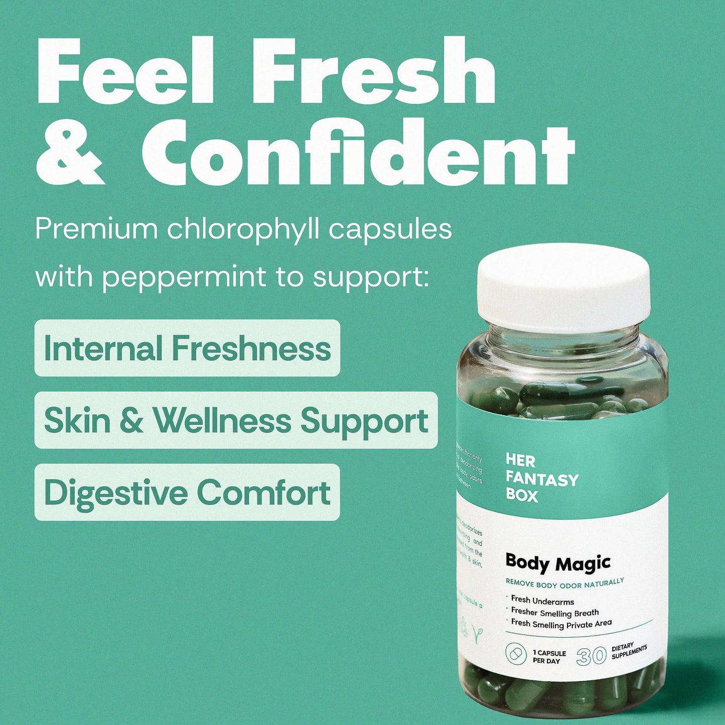 Her Fantasy Box | Body Magic | Chlorophyll Pill for Feminine Odor - 3 Pack