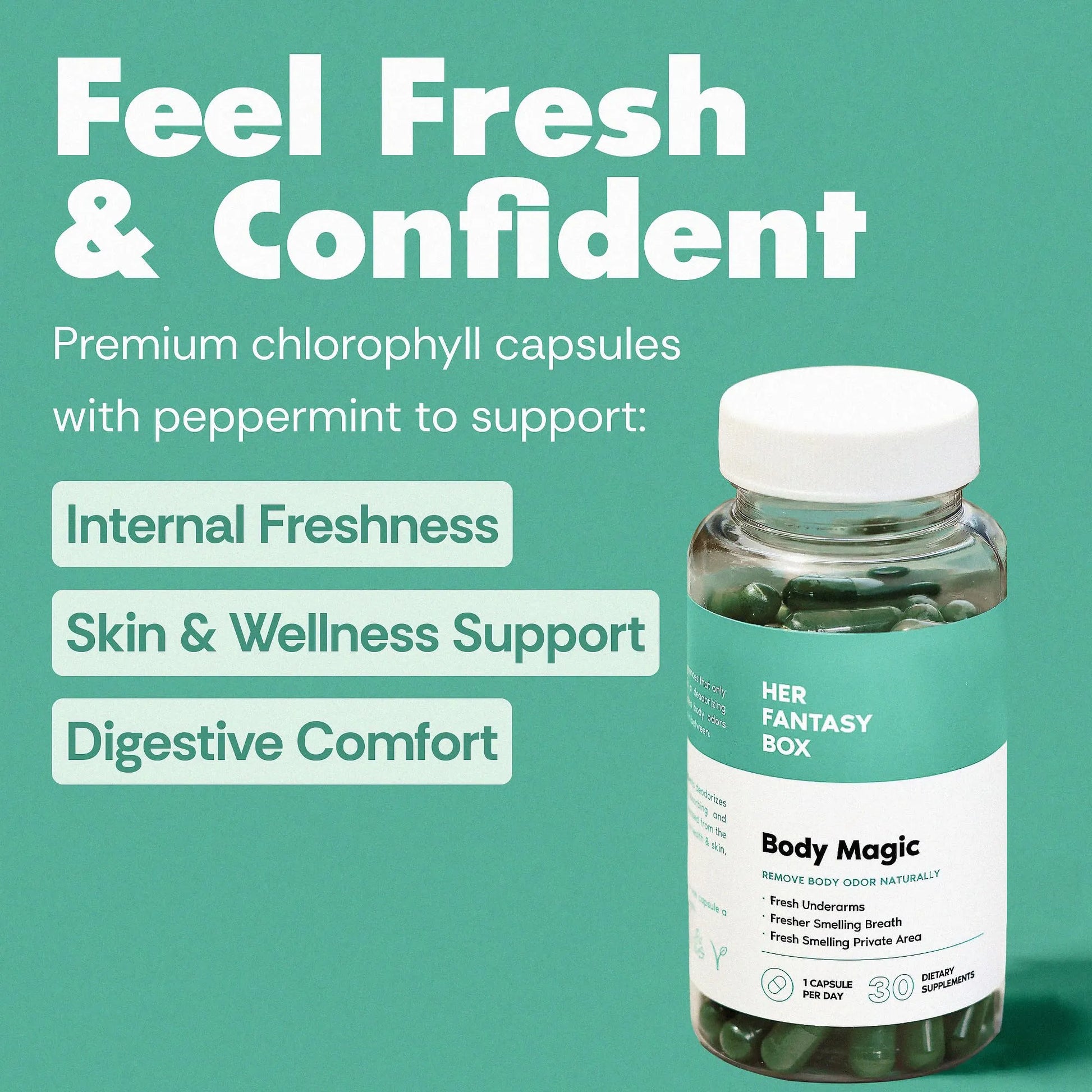 Her Fantasy Box | Body Magic | Chlorophyll Pill for Feminine Odor - 3 Pack