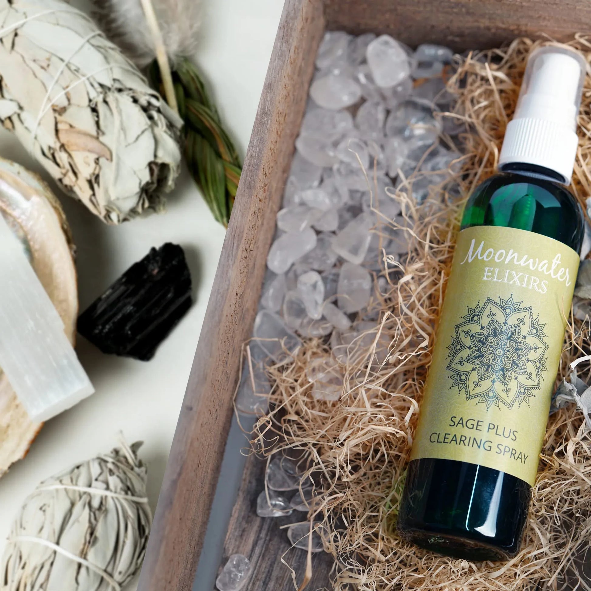 White Sage Smudge Spray for Spiritual Cleansing & Aura Protection, Sage Spray for Cleansing Negative Energy & Protection, Home & Meditation, Clear Quartz Reiki Energized Aromatherapy Room Mist 2X 4oz