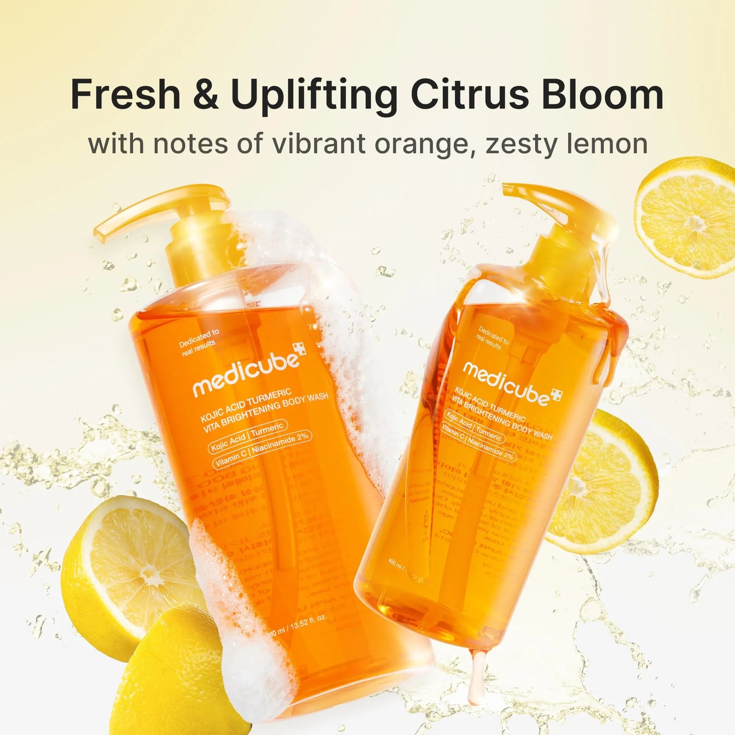 medicube Kojic Acid Brightening Body Care Duo: Turmeric Body Peel Shot and Kojic Acid Body Wash | For Brightening, Exfoliating with Citrus Scent for Fresh Shower Routine