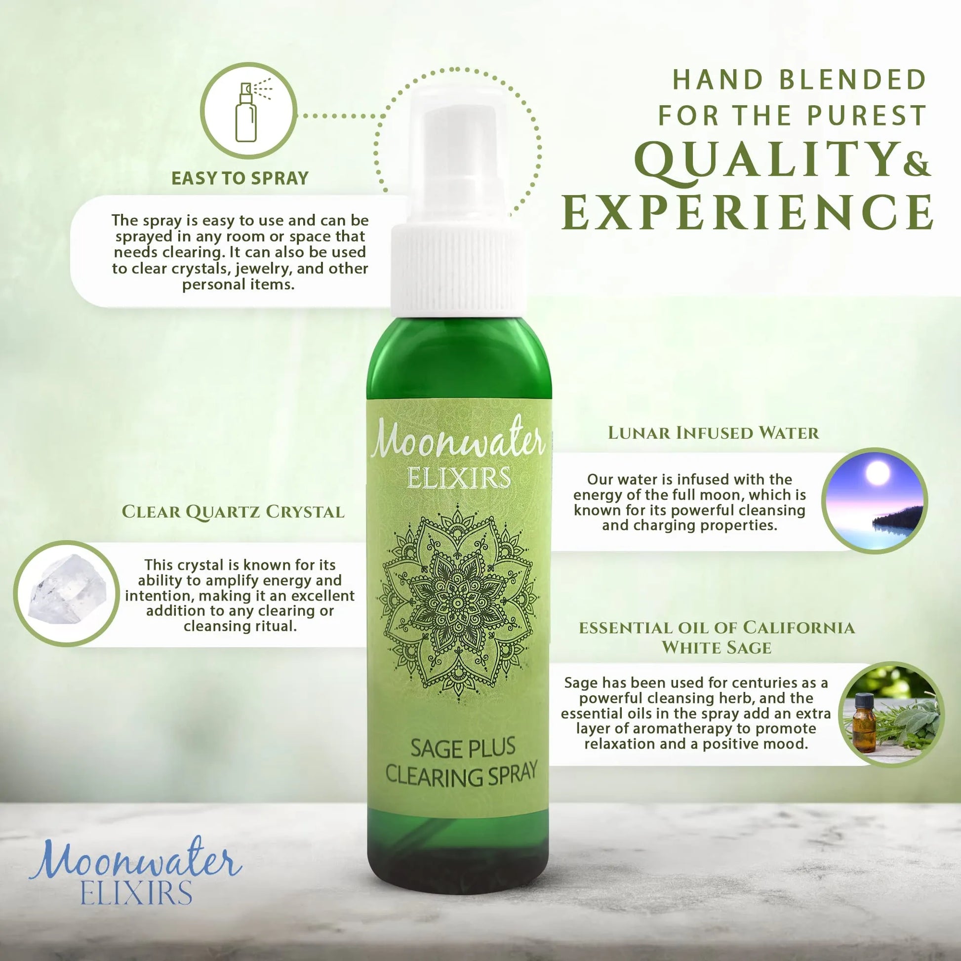 White Sage Smudge Spray for Spiritual Cleansing & Aura Protection, Sage Spray for Cleansing Negative Energy & Protection, Home & Meditation, Clear Quartz Reiki Energized Aromatherapy Room Mist 2X 4oz