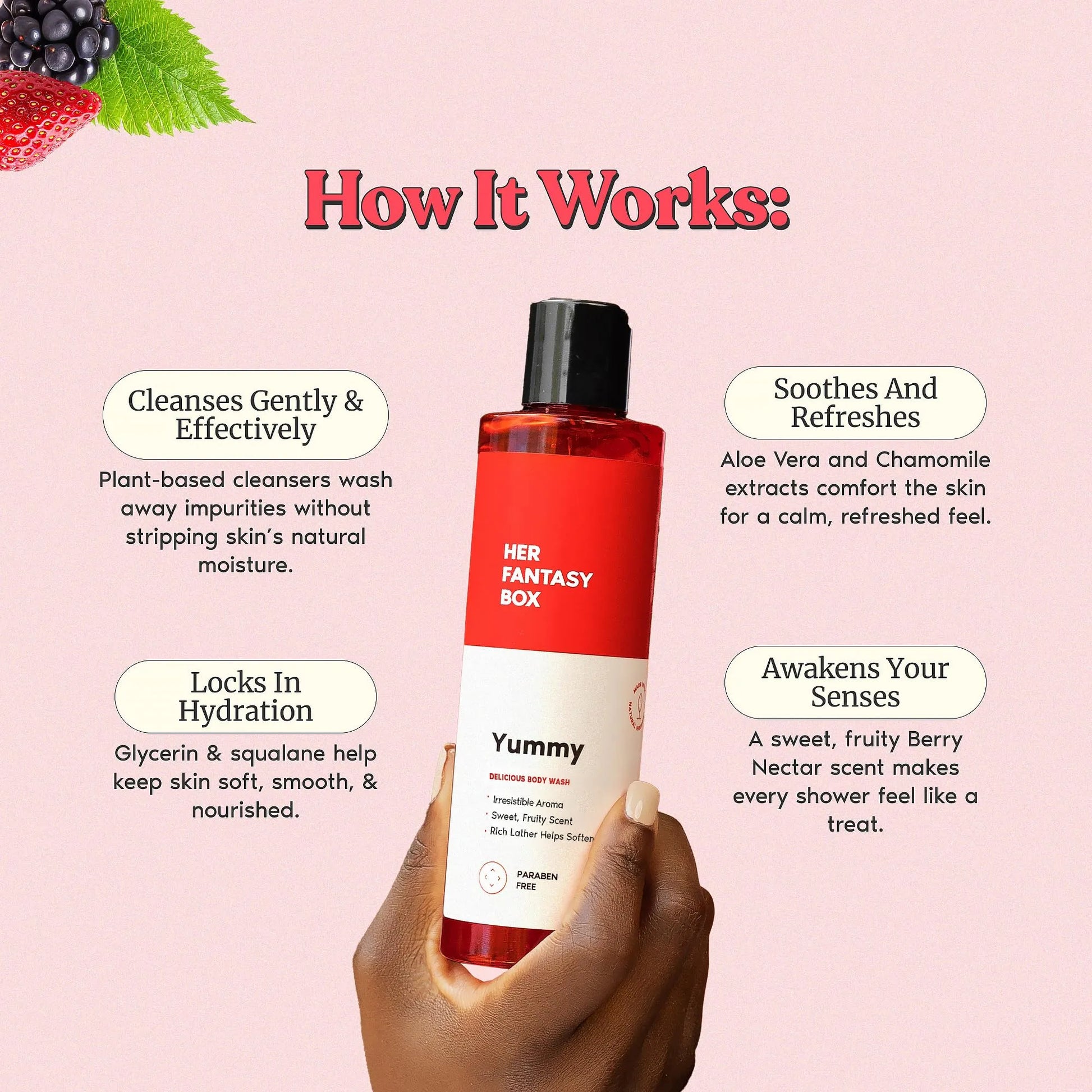 Her Fantasy Box Yummy | Body Wash - Indulgent, Luxurious Body Wash for Deep Cleansing, Moisturizing, and Nourishing Skin - Refreshing Scent for All Skin Types - 8 oz