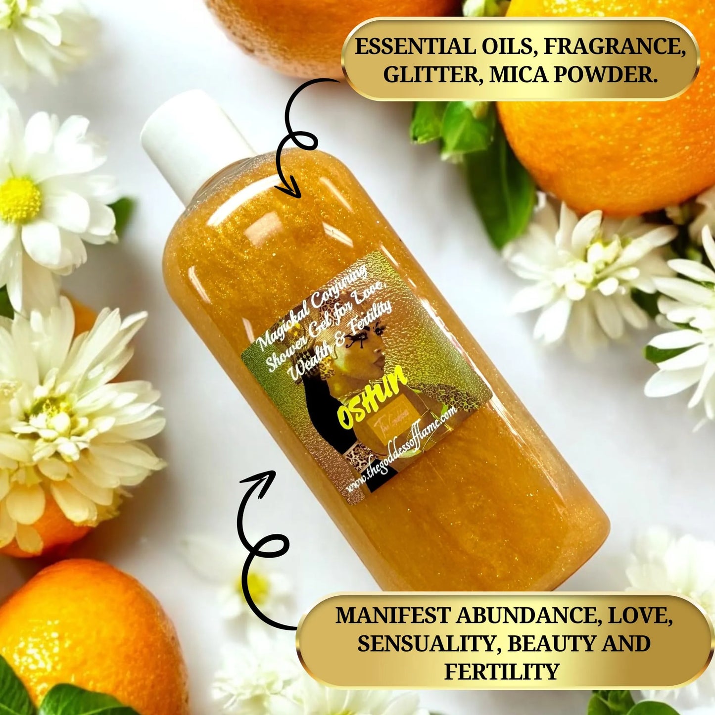 Oshun Shower Gel – Spiritual Cleansing Body Wash for Ritual Baths & Witchcraft Supplies – Goddess-Inspired Shower Gel for Wicca, Santeria, Pagan & Metaphysical Self Care - 8oz
