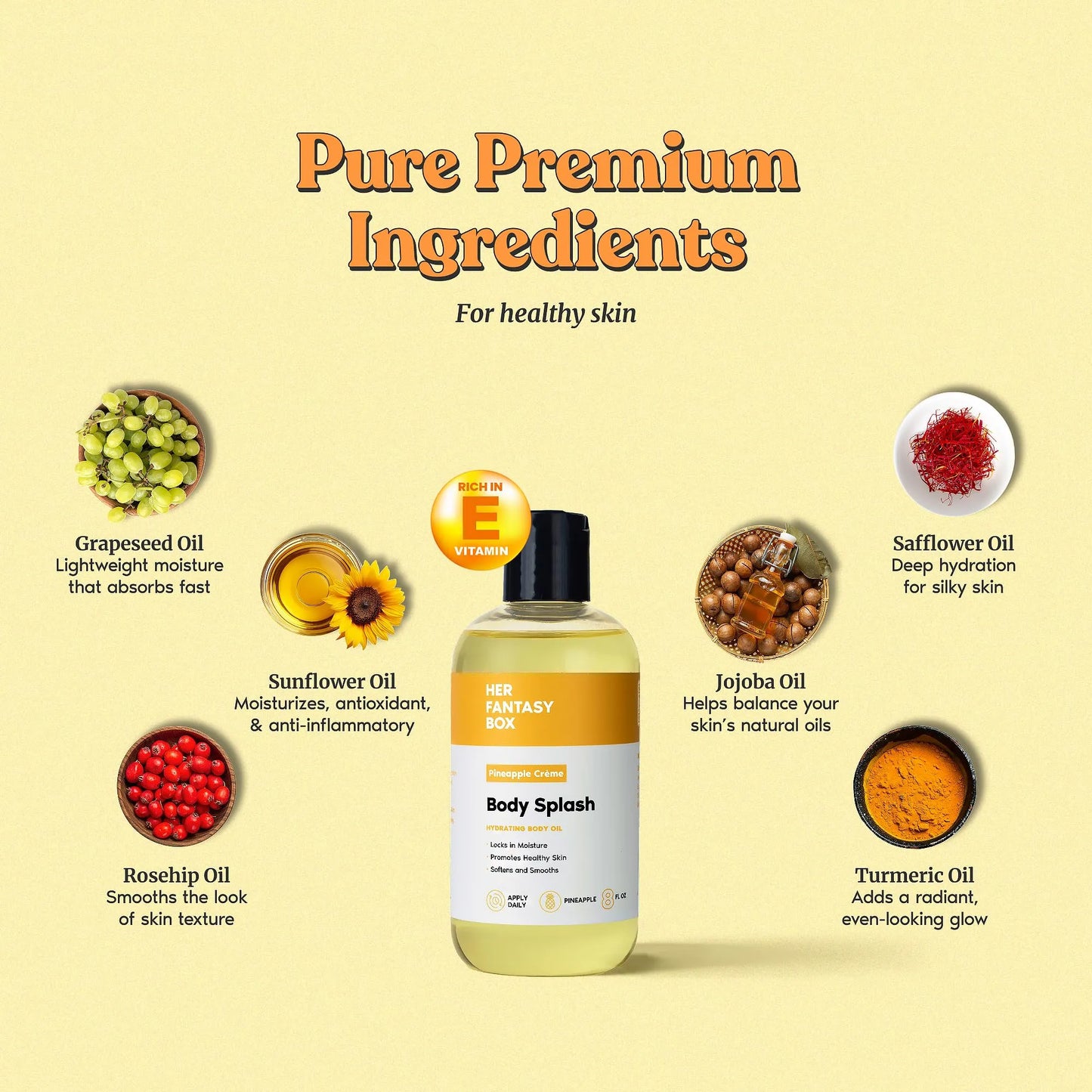 Her Fantasy Box | Body Splash Hydrating Body Oil (Pineapple Creme) - Moisturizing, Non-Greasy Formula for Soft, Smooth Skin - All-Natural, Lightweight & Nourishing