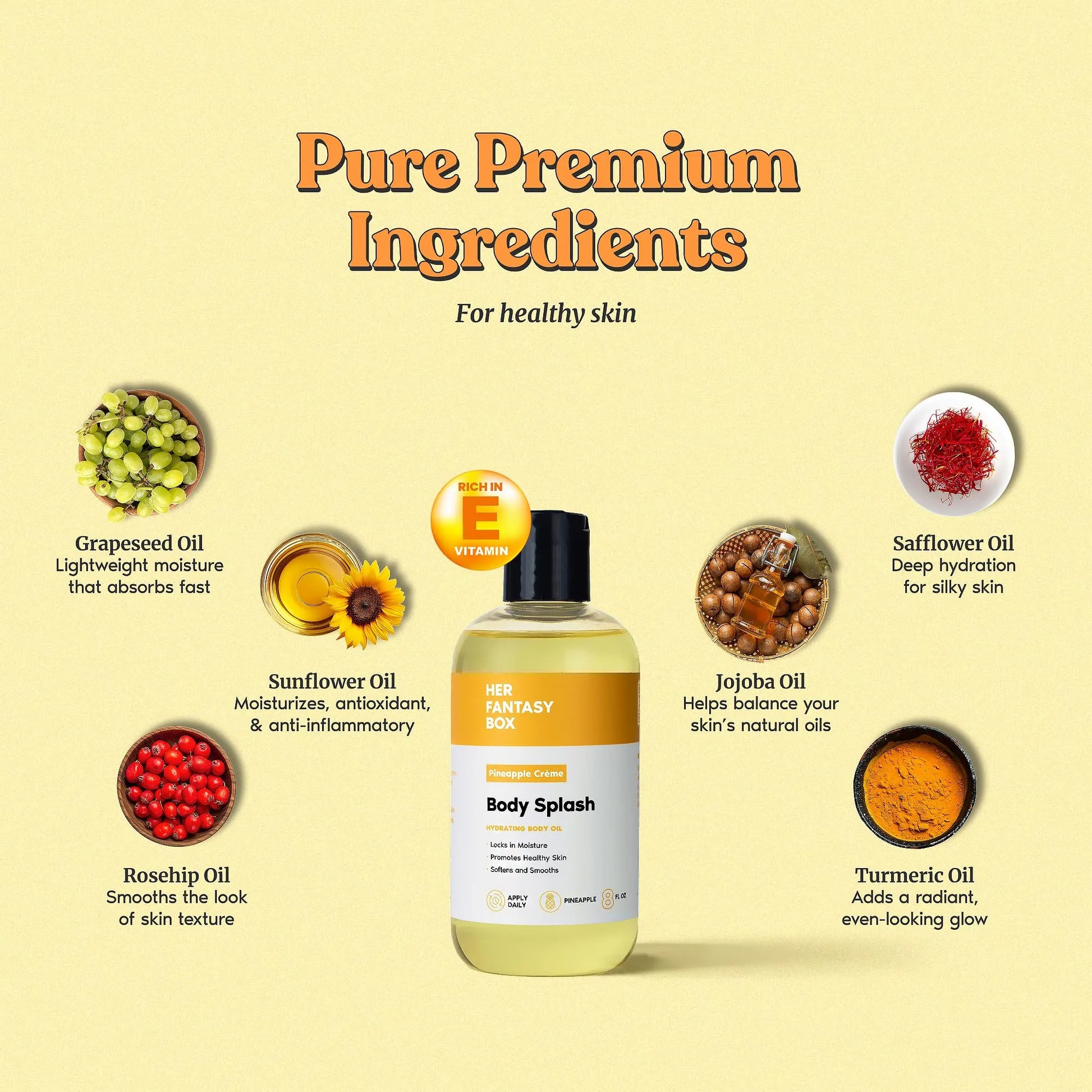 Her Fantasy Box | Body Splash Hydrating Body Oil (Pineapple Creme) - Moisturizing, Non-Greasy Formula for Soft, Smooth Skin - All-Natural, Lightweight & Nourishing