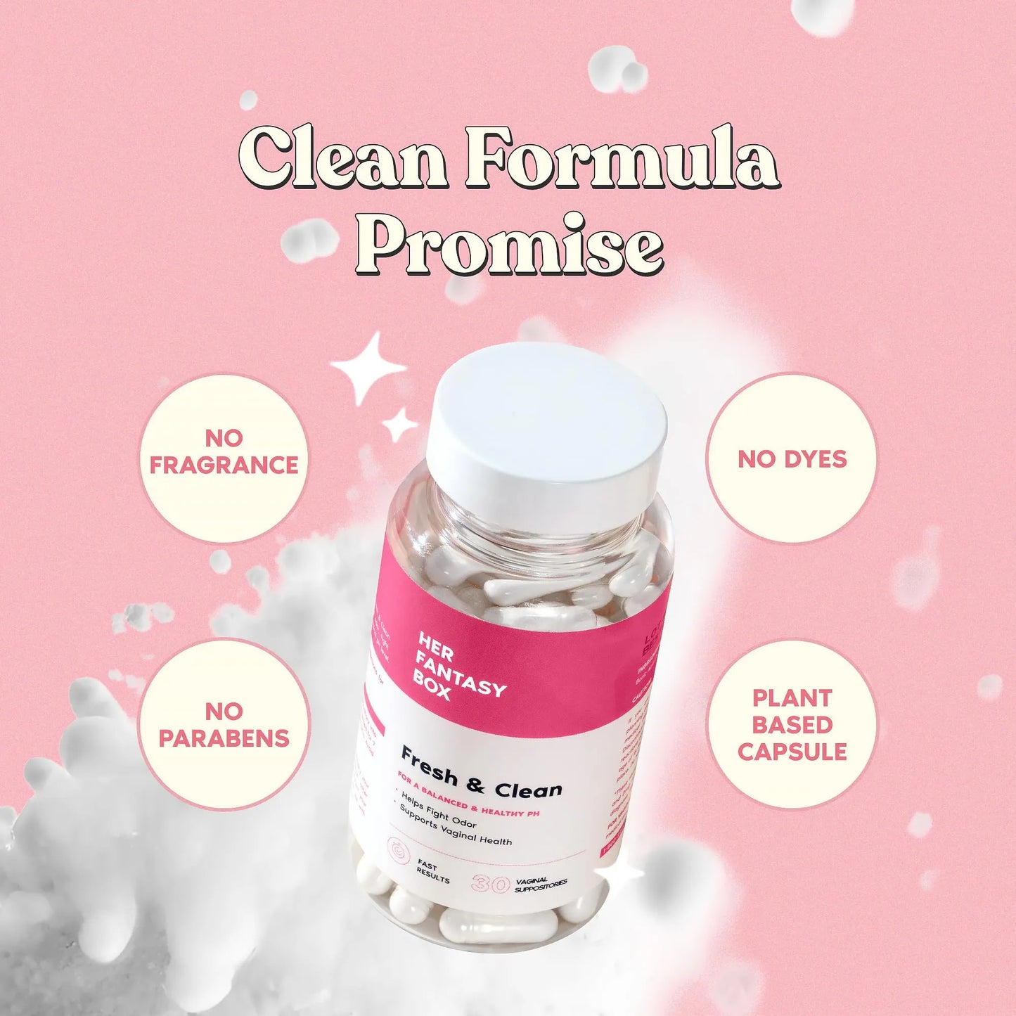 Her Fantasy Box | Fresh & Clean – Boric Acid for pH Balance, Odor Control & Comfort – 30 Count