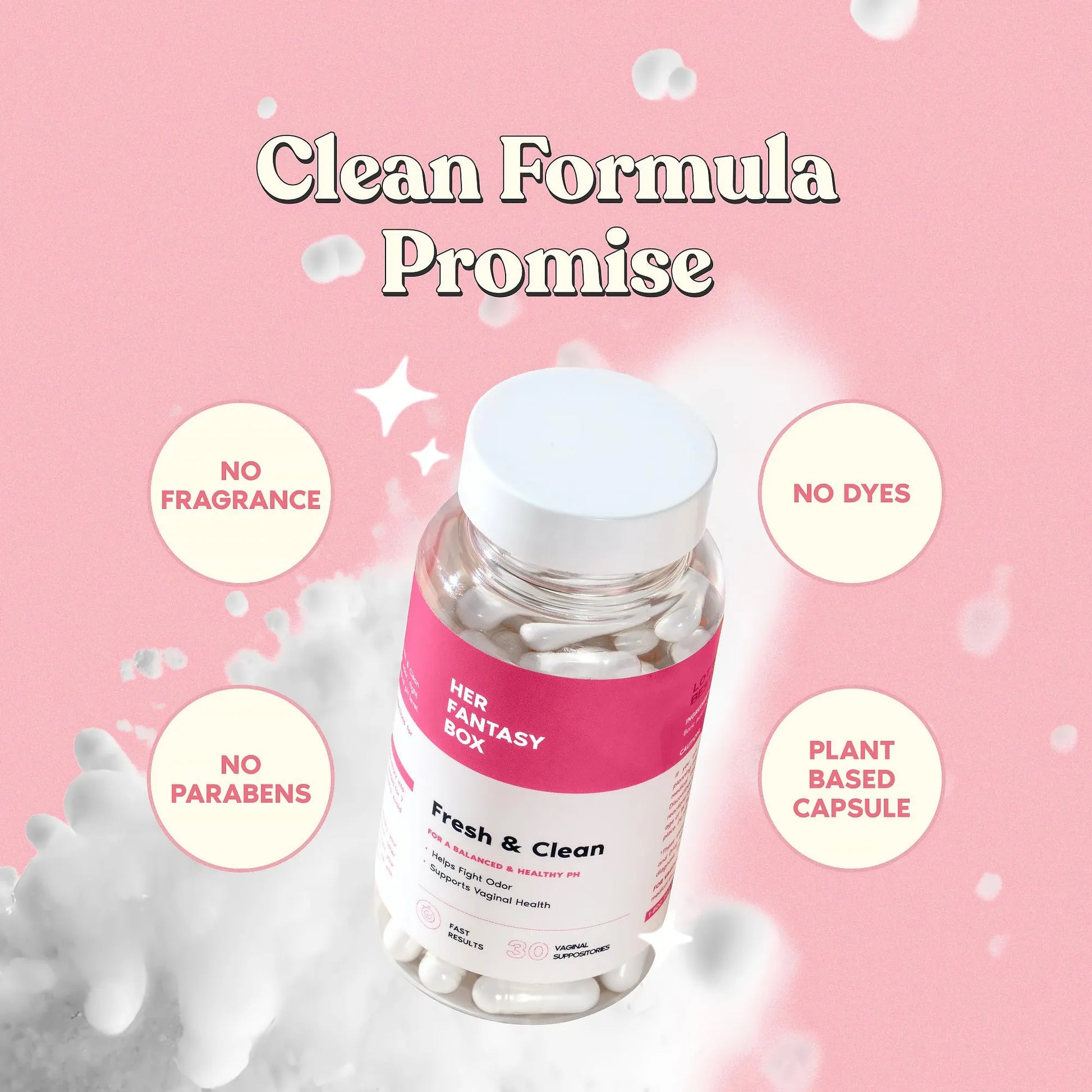 Her Fantasy Box | Fresh & Clean – Boric Acid for pH Balance, Odor Control & Comfort – 30 Count