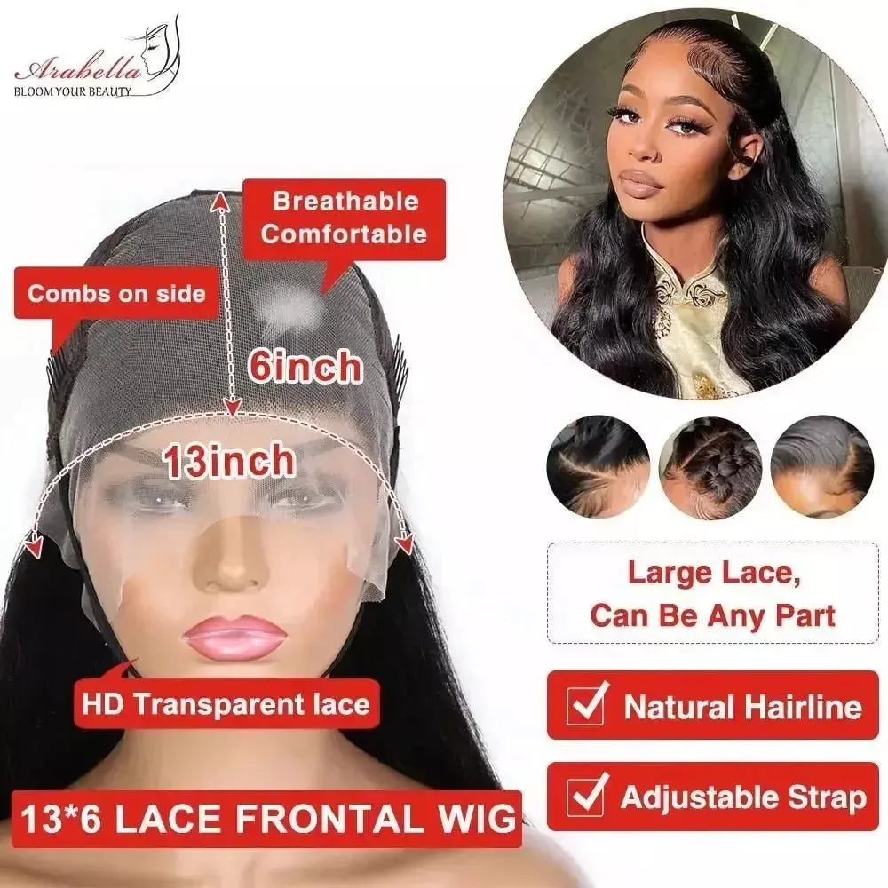 13x6 hd Lace Front Wig 100% Human Hair Wigs Arabella Remy PrePlucked Body Wave Wig 13x4 Transparent Closure Human Hair Lace Wigs - Godiva Oya Bey